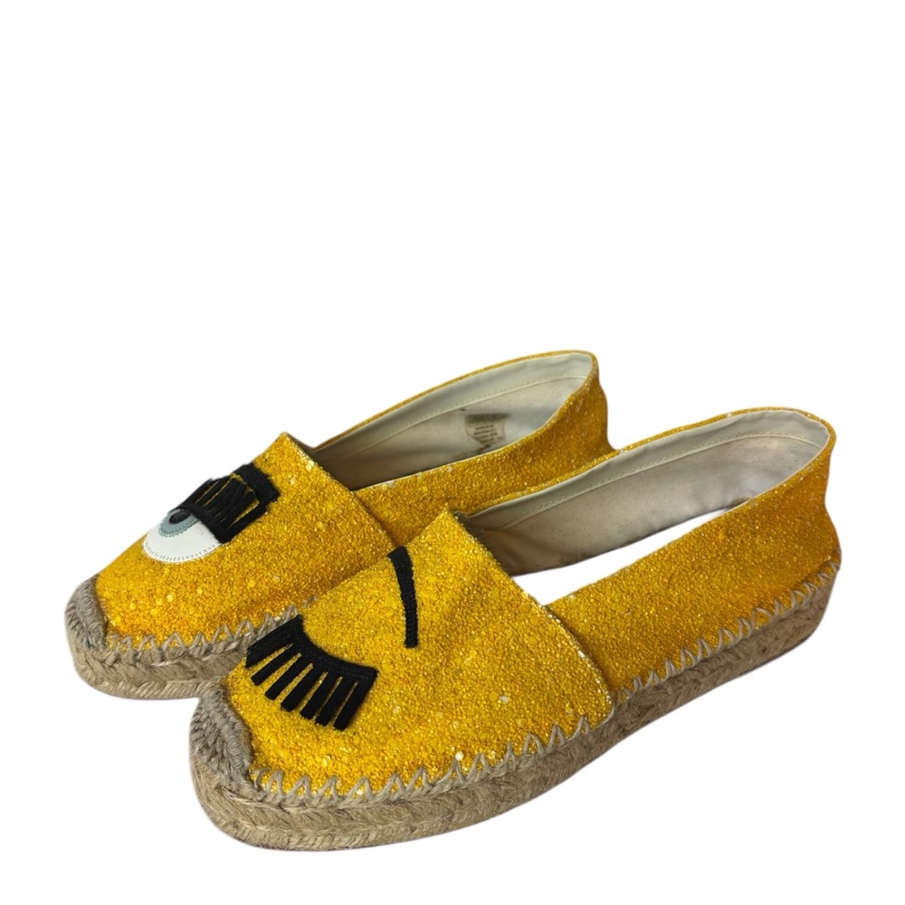 Chiara Ferragni Glitter Winking Eye  Espadrilles Yellow Slip On Shoes US 7 EU 37